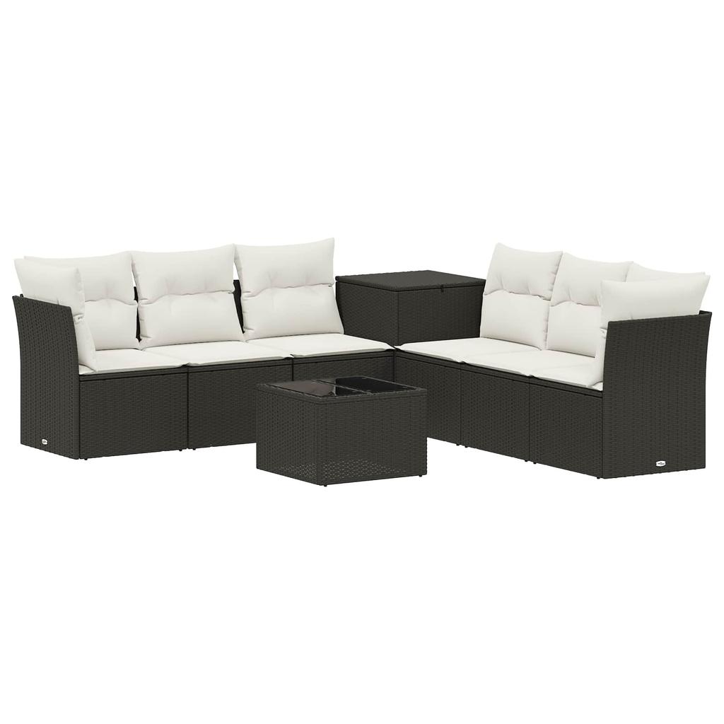 Sofa Set 8 Pieces Black and Cream White Poly Rattan and Steel