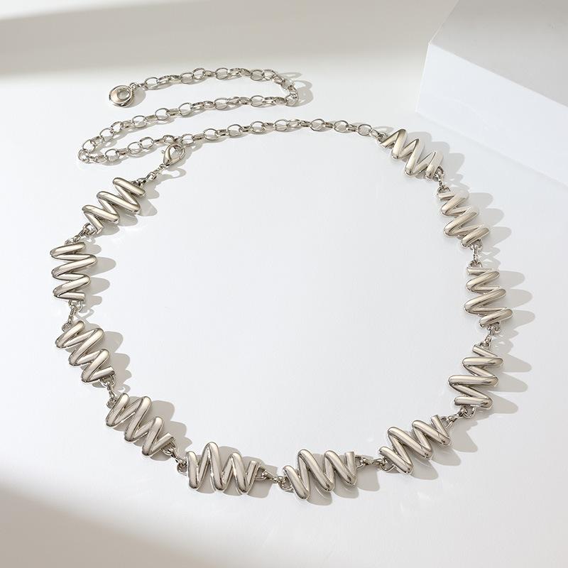 New Lady Wave High Quality Glossy Geometric Metal Fashionable Texture Color Resistant Exquisite Waist Chain