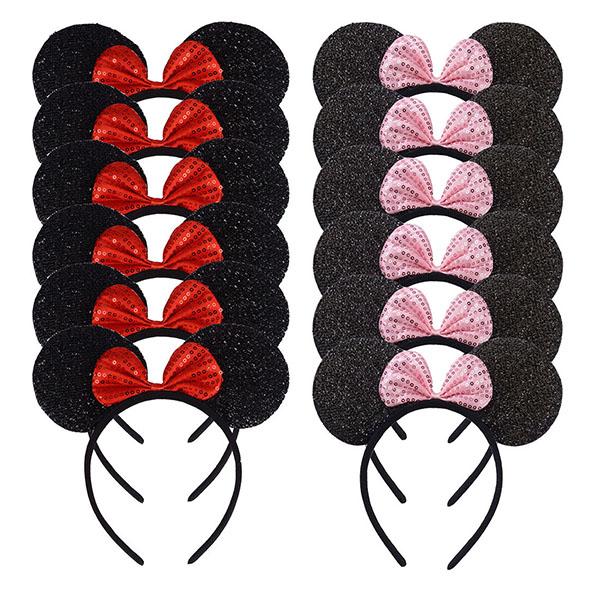 12 Stück Mausohren Stirnband Mädchen Festival Stirnbänder Schwarze Pailletten Schleife Haarband Kinder Geburtstagsfeier Haarschmuck Geschenk