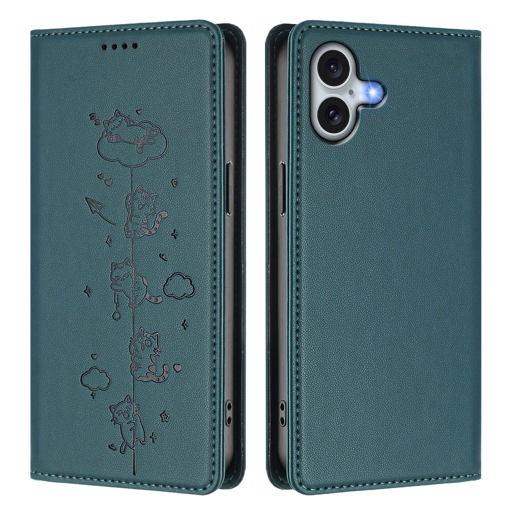 For iPhone 16 Plus Case RFID Blocking Wallet Stand Imprinted Cat Pattern Leather Phone Cover