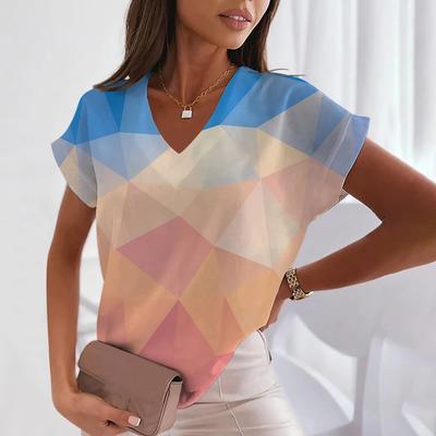T-shirt Estive da Donna Geometria Scollo a V Top Sexy Manica Corta Stampa Moda T-shirt Harajuku Tee Abbigliamento Femminile Oversize