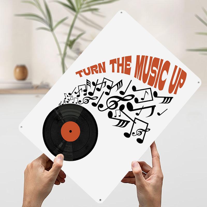 

Turn the Music Up Vinyl Art Printed Poster Customized Wall Art Retro Vintage Metal Tin Signs for Living Room Decorations Decor 7.9x11.8In(20x30cm)