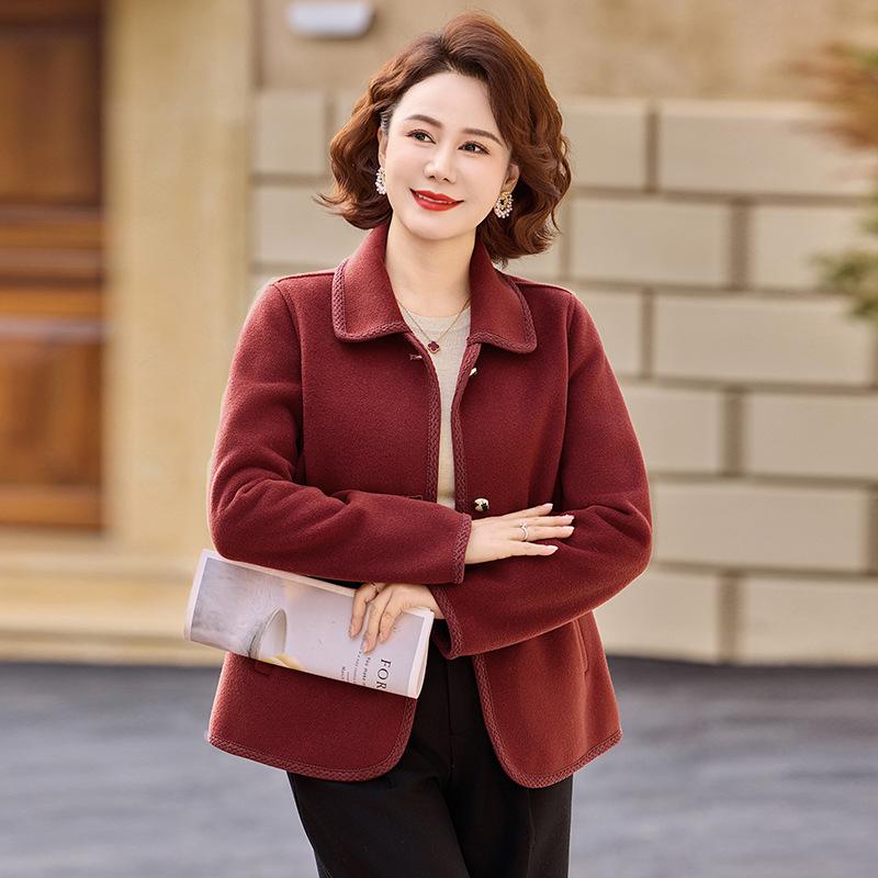 Mom's Elegant Double-Sided Wool Coat 2026: Stylish Short Spring/Autumn Jacket for Middle-Aged and Elderly Women