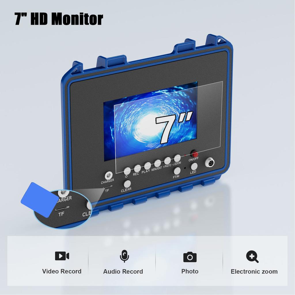 7in LCD Sewer Camera - Self Leveling 30M IP68 Pipeline Endoscope with 512Hz Transmitter & DVR, Industrial Drain Inspection Tool