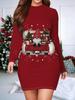 Nuovo Abito da Donna Avvolgente sui Fianchi Autunno Inverno 2025, Stampa e Tintura Natalizia 3D Moda Donna Maniche Lunghe Girocollo Sexy Abito Avvolgente sui Fianchi