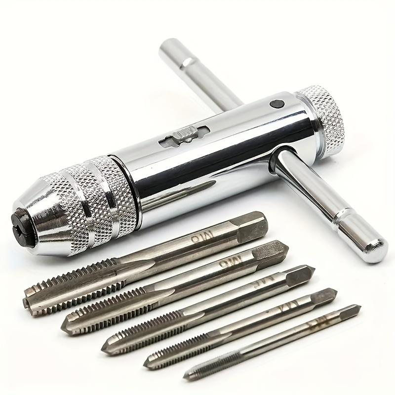 

Set of 6 Silver Adjustable T-Handle Ratchet Tapping Wrenches with 5 M3-M8 3mm-8mm Machine Thread Measuring Plug T-Tapping серебряный