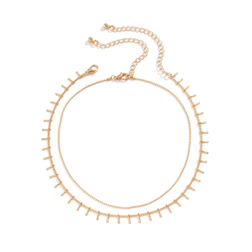 Accessories, simple metal fringed double-layer necklace women, versatile geometric round bead chain collarbone necklace