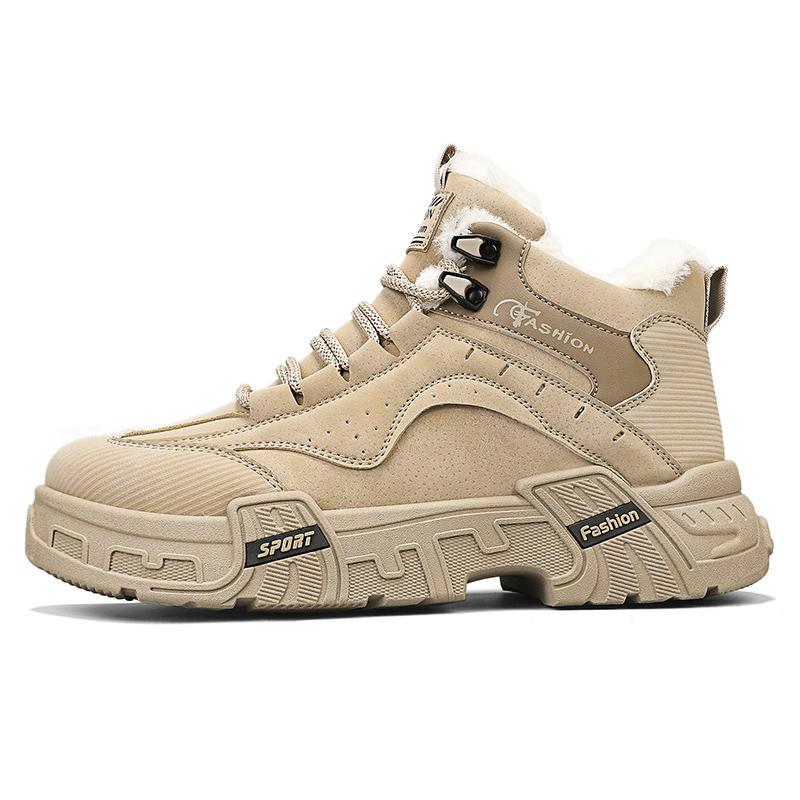 Padded Thickened Waterproof Casual Men's Sneakers Outdoor Hiking Shoe New Fashion Men's Winter Plush Shoes PU Leather Snow Boots