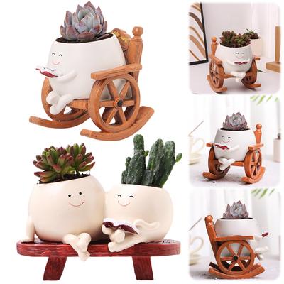 Face Plant Pots Cute Head Planter Chair Reading Succulent Pots Smile Face Flower Pot for Indoor Outdoor Plants