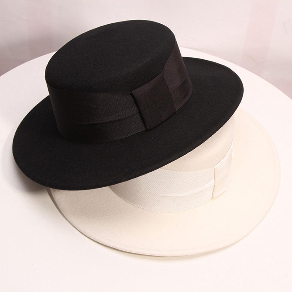 Hat Female Winter White Woolen Hat Jazz Hat INS Internet Celebrity British Style Versatile Fashion Classic Top Hat