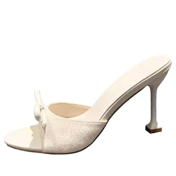 Sandals women summer wear 2025 foreign trade new one-word drag fairy fashion bow slippers sandals high heels