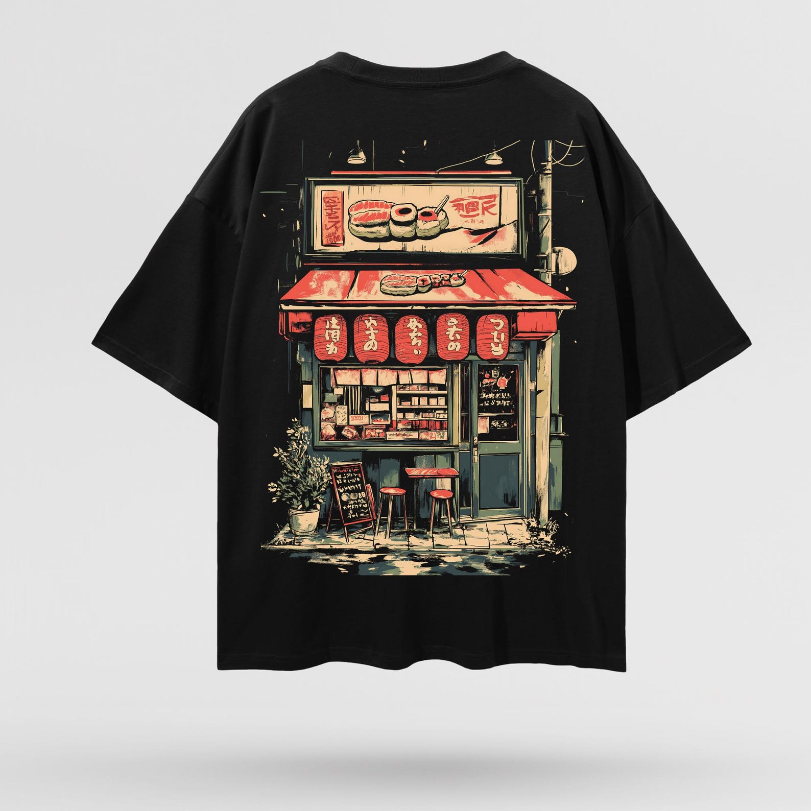 Sushi Bar Japanese Oversize Deep Drop Shoulder Tee, Japanese Streetwear, High Quality Shirt, 2025 Trend Tshirt, Tokyo Sushi Print L