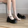 Mary Jane Shoes Women's 2025 Spring and Autumn New Fashion Sweet Bow Thick Heel with Skirt Pearl Small Leather Shoes