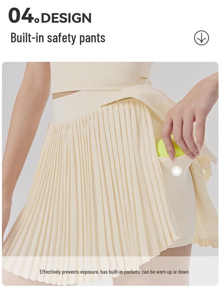 Women's Short Sleeve Yoga Suit & Pleated Tennis Skirt Set