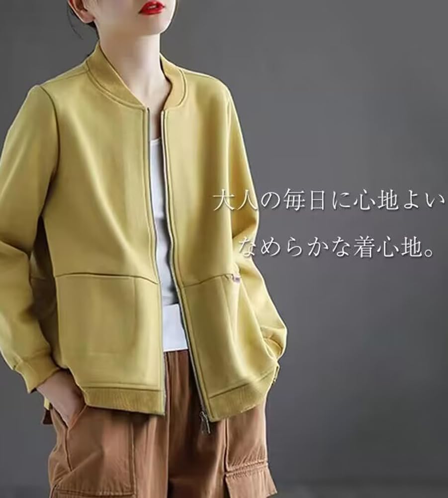 Celetree Lang Uni Erhältlich in 5 Größen Damen Zip-Up Sweatshirt, Ärmel, Farbe, Lässig, Herbst/Frühling, Farben, M-3XL (JP, Alphabet, L, Schwarz)