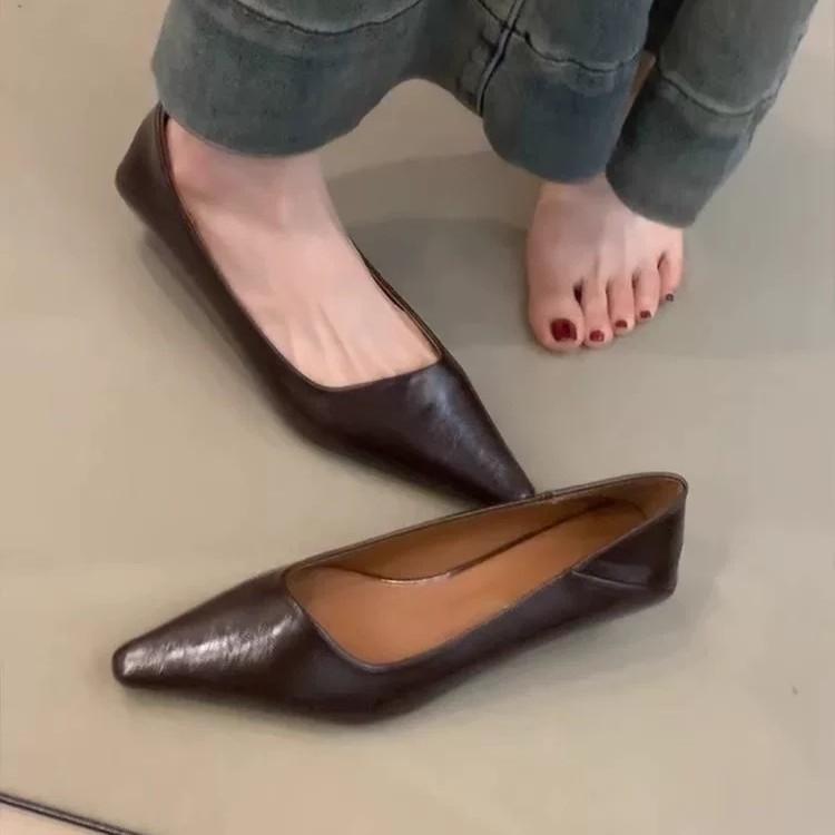 Cowhide Version~ Minimalist Temperament Kitten Heel Pointed Head Shallow Mouth Single Shoes Women's 2025 Autumn Commuting Thin Heel Small Leather Shoe