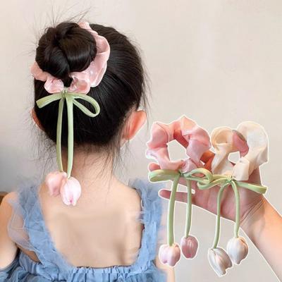 Corda de Cabelo Scrunchies de Cetim em Forma de Tulipa Grandes Previnem a Quebra do Cabelo Laços de Cabelo para Meninas Acessórios de Cabelo Macios