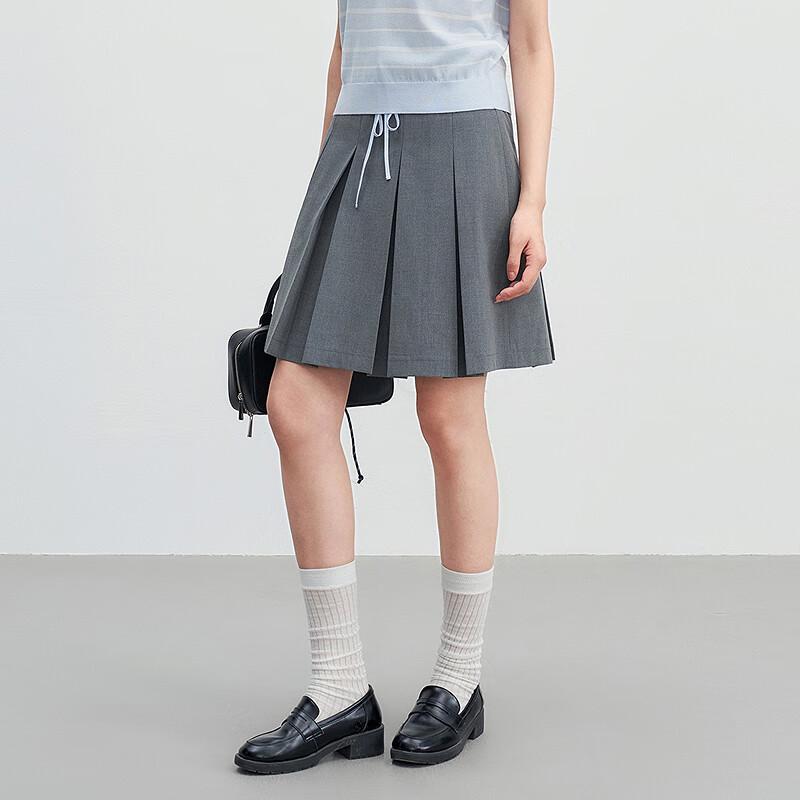 LETTREND Pleated A-Line Skirt with Two-Piece Waist Design