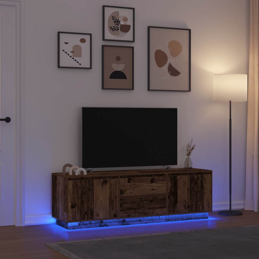 TV Stand with LED Lights Reclaimed Wood Look 160.5x41x50 cm