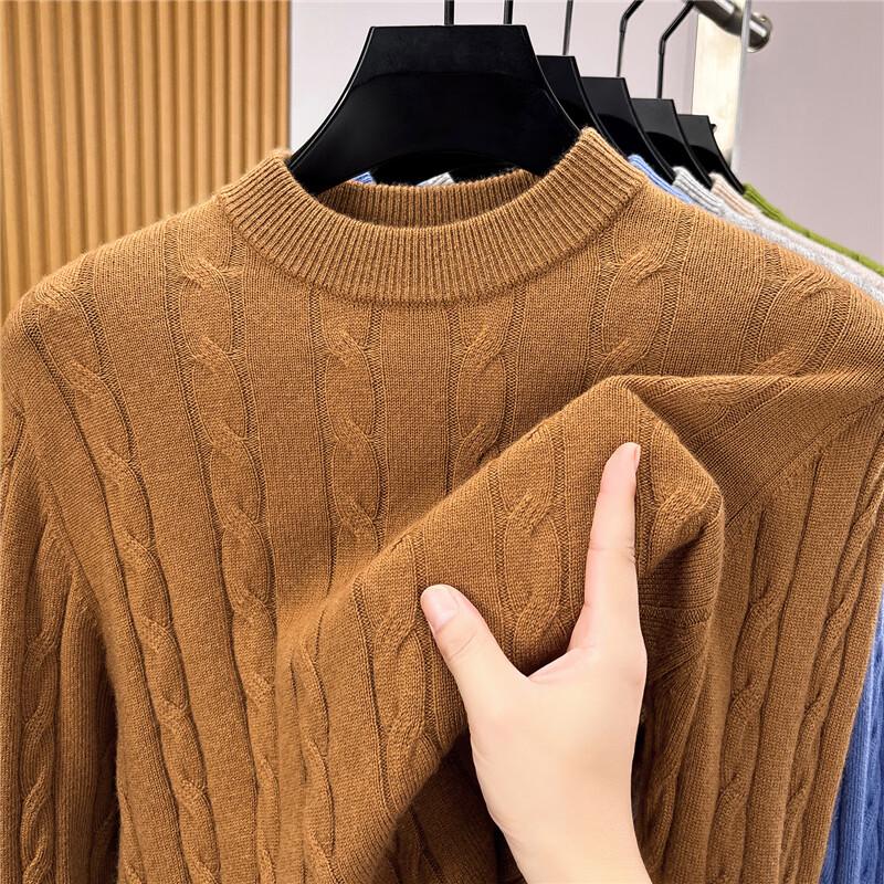 Men's Cable Knit Crew Neck Wool Pullover Sweater