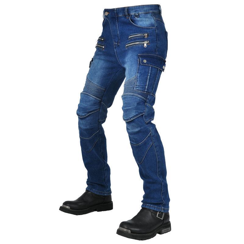 Motorcycle jeans men, winter retro locomotive pants fleece cycling pants, silicone protective gear