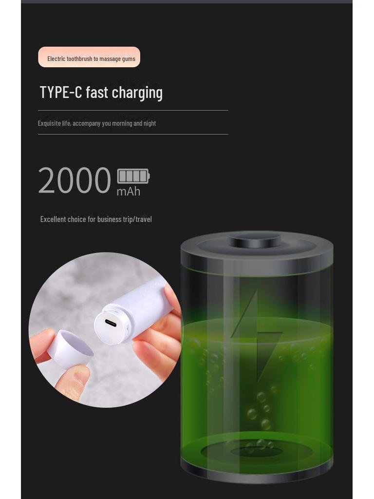 Portable Waterproof Sonic Electric Toothbrush for Adults with Soft Bristles Rechargeable