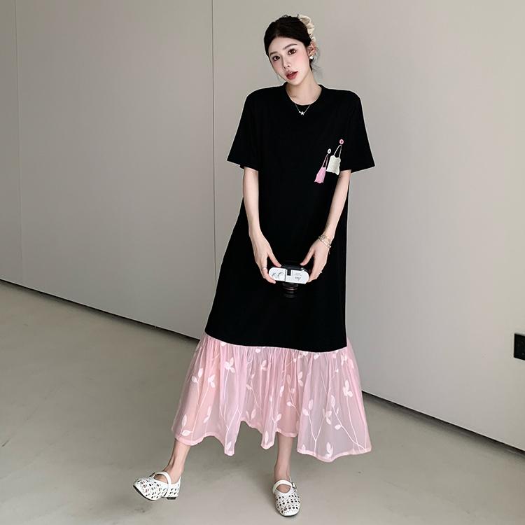 

DIMANAF Summer Women Plus Size Short Sleeves Elegant Dress 2025 Dress Basic Long Shirt Dress L чёрный