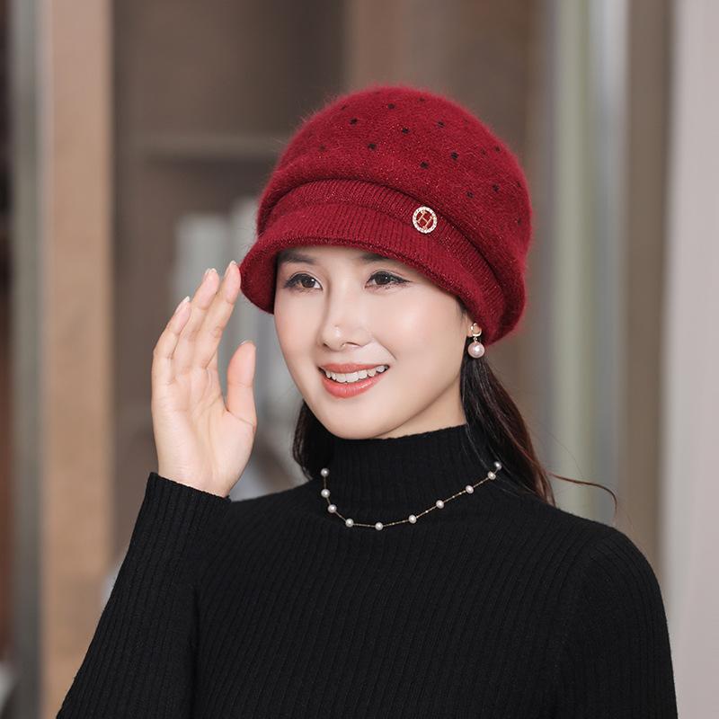 Women Winter Slouchy Knit-Beanie Beret-Hat, Warm Knitted Winter-Hat Beanie with Visor Cold Weather