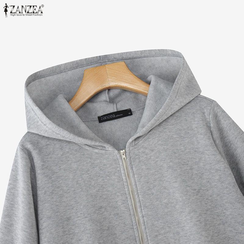 ZANZEA Dámské podzimní zimní ležérní mikiny s dlouhým rukávem a kapucí, svrchní oděv