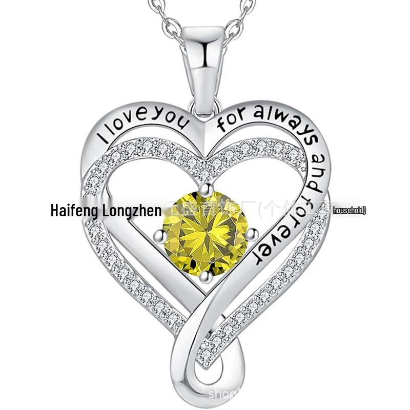 Eternal Heart S925 Sterling Silver Dubbelhalsband med Födelsestenhänge