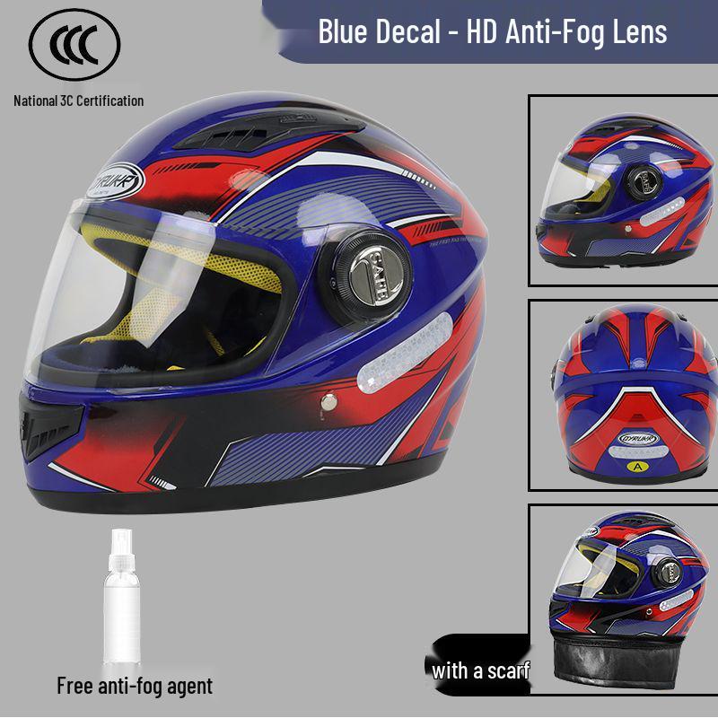New 3C-Certified Full Face Motorcycle Helmet - Double Lens, All-Season, Cool, Cold-Proof, Rain-Proof, Unisex.
