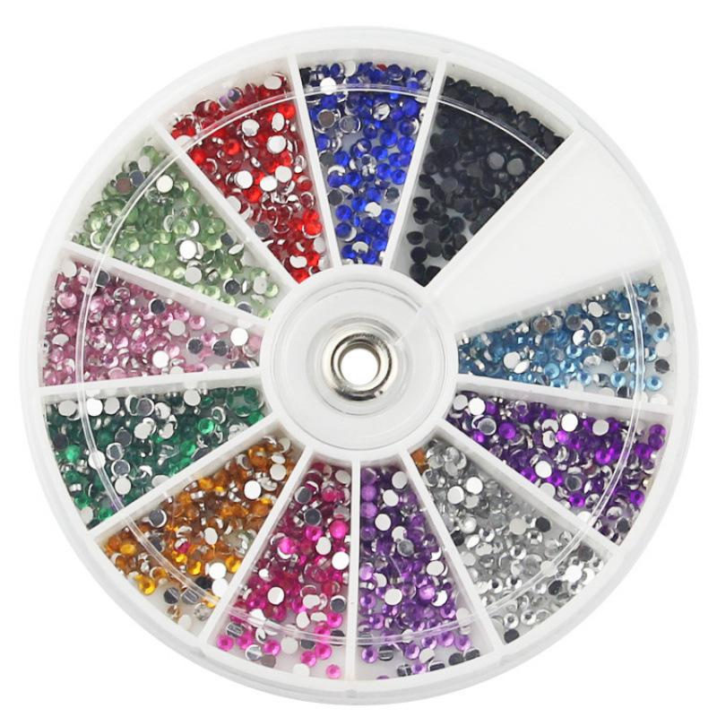 Nail Art Rhinestone Set: 12 Colors, 1.5-3.0MM Diameters, with Drill Bits