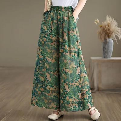 Pants Summer Women Plus Size Loose Pajama Pants Comfortable Printed Casual High-waisted Wide-leg Linen Pants