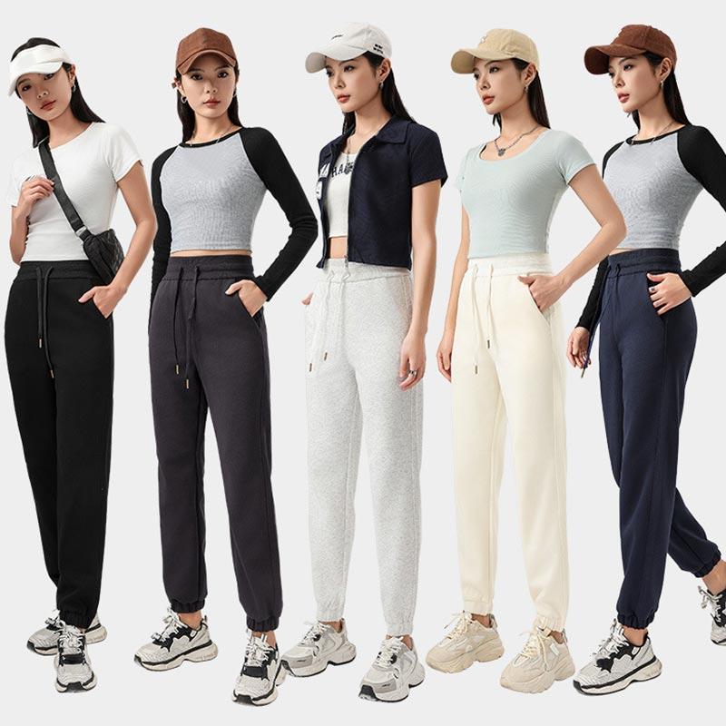 Damen Herbst Winter Lockere Lässige Bequeme Jogginghose Kordelzughose mit Taschen Bündel Fußhose