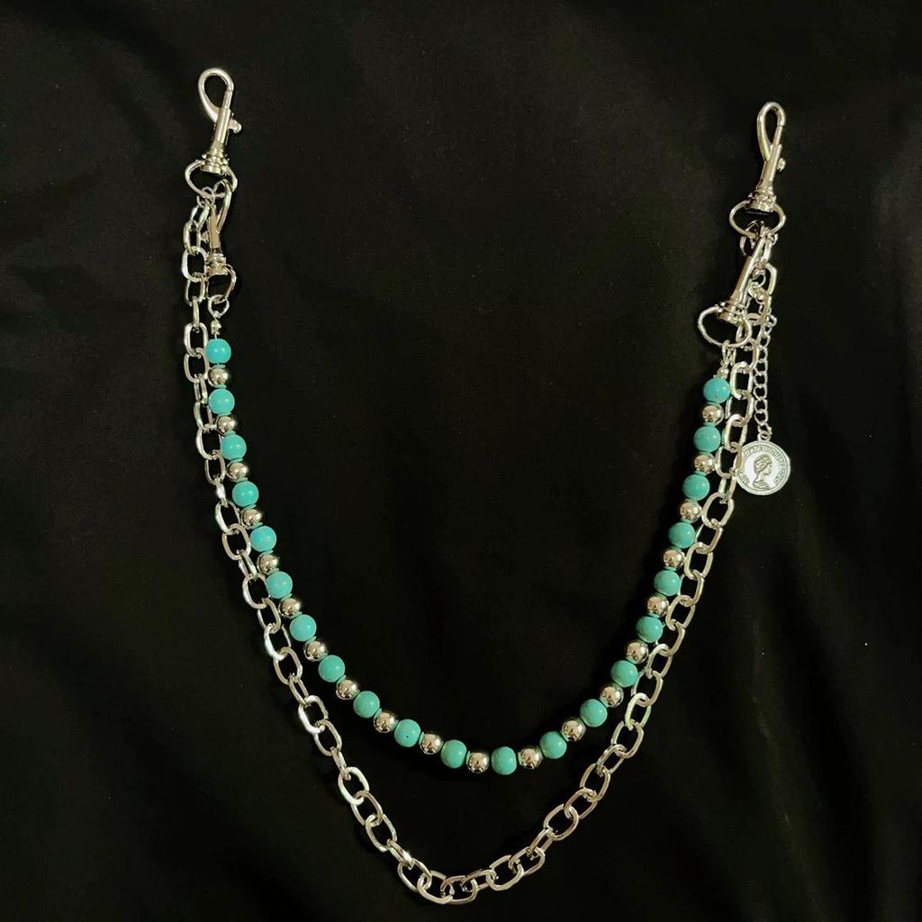 Women's High-End Vintage Pant Chain with Turquoise Beads and Black Pattern
