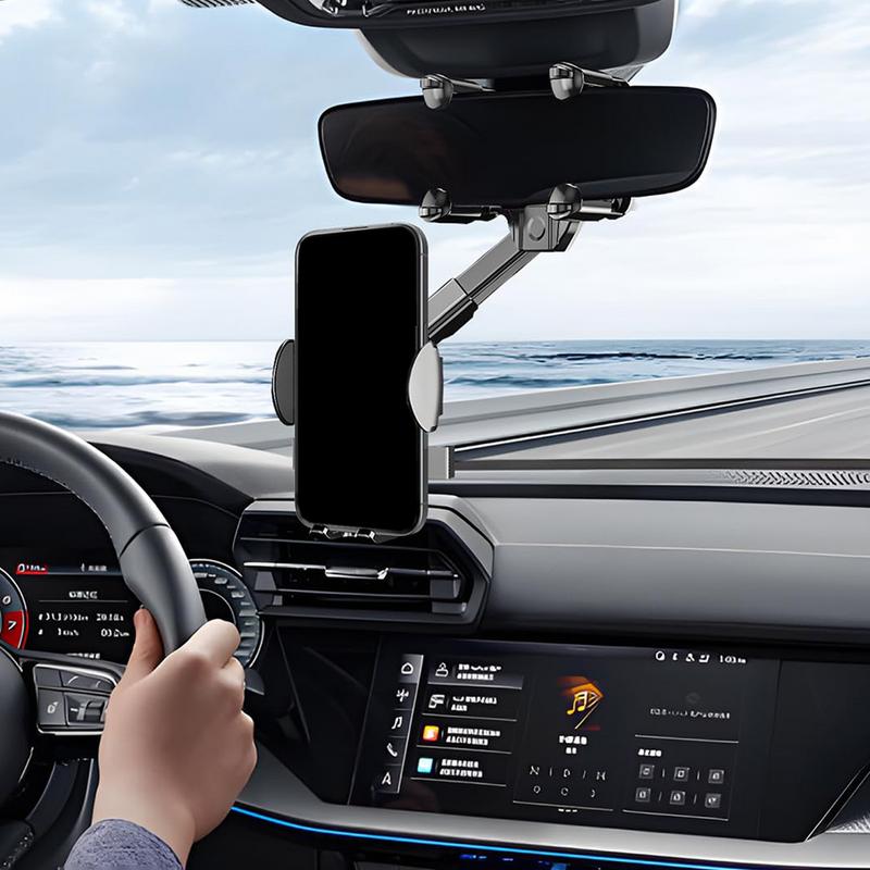 Multifunctional Rearview Car Phone Holder Anti Shake Stable Phone Mount 360-Degree Rotatable Auto Smartphone Holder Mount