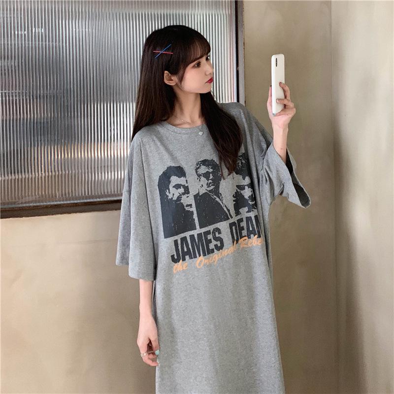 Korean Style Knee-Length Nightdress for Plus Size Women - Loose, Casual, and Comfortable Spring/Summer Dress.