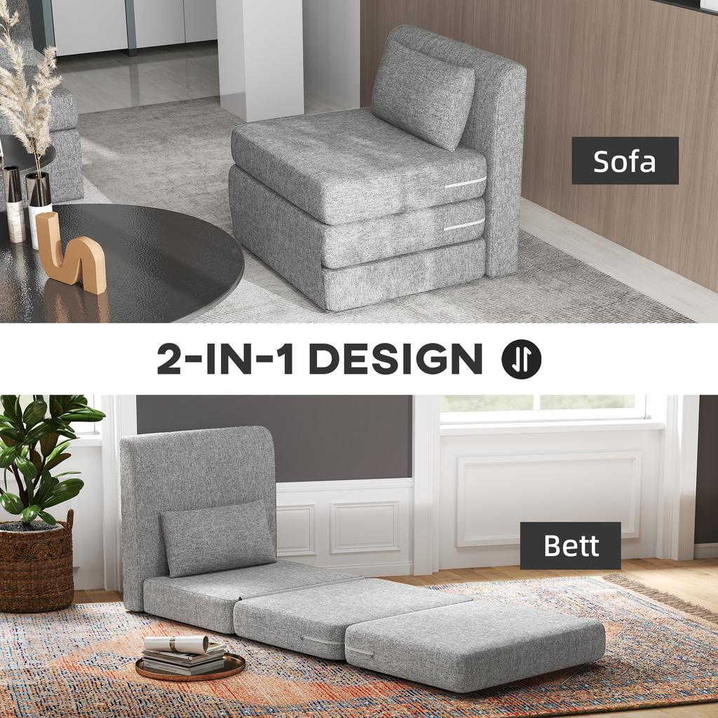 Sleeper Chair, Guest Mattress, 3-Fold Foldable, Compact, Metal Frame, 80x75x74 Cm, Grey