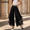 Fashionable Patchwork Ruffle Layered Chiffon High-waisted Casual Wide-leg Pants