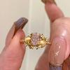 Vintage Antique Pink Zircon Brushed Love Star Open Ring Niche Design Light Luxury Ring Woman