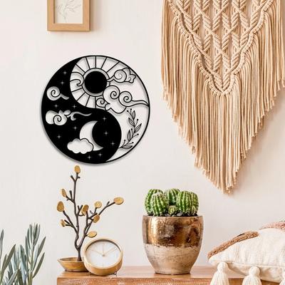 Decoración de pared de metal de 1 pieza: diseño natural de sol y luna. Perfecto para la decoración del hogar, la oficina y un regalo creativo.