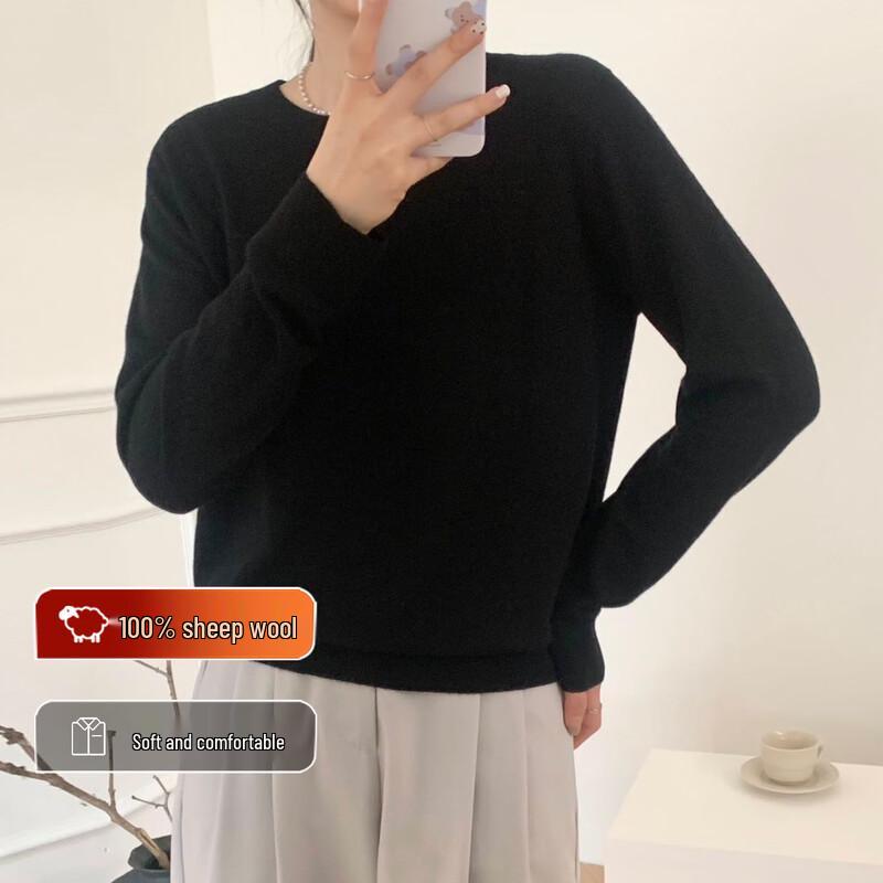 Zhi Chu Women's Pure Wool Korean-Style Lazy Knit Sweater