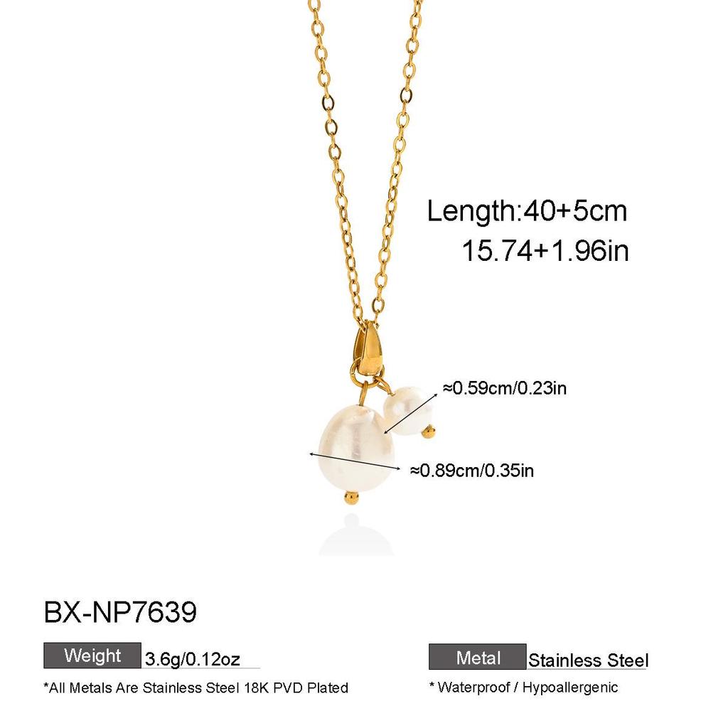 European & American Gold-Plated Stainless Steel Baroque Freshwater Pearl Necklace - Light Luxury, High-End, Non-Fading