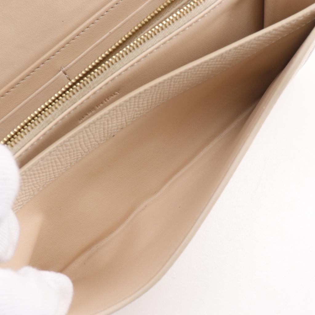 Celine Large Flap Wallet Purse Beige Calfskin Women Used