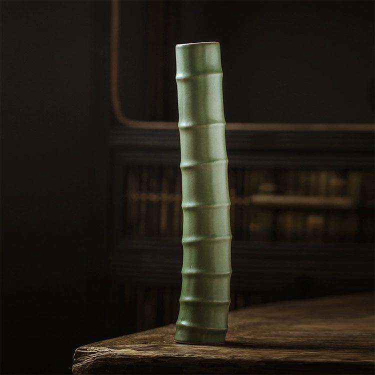 Zen Bamboo Joint Wall Hanging Vase: Ceramic Flower Holder for a Simple, Creative Arrangement.