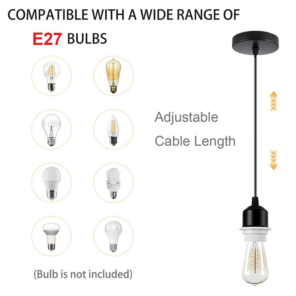 1/5PCS 1.5M Metal E27 Pendant Light Fitting Modern Industrial Lamp Holder with Lock Ring Black White Gold Braided Flexible Cable