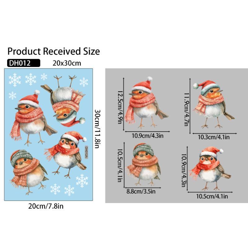 Christmas Robin Window Stickers Snowflake Winter Pattern Removable for Xmas Family Party Indoor Glass Decor