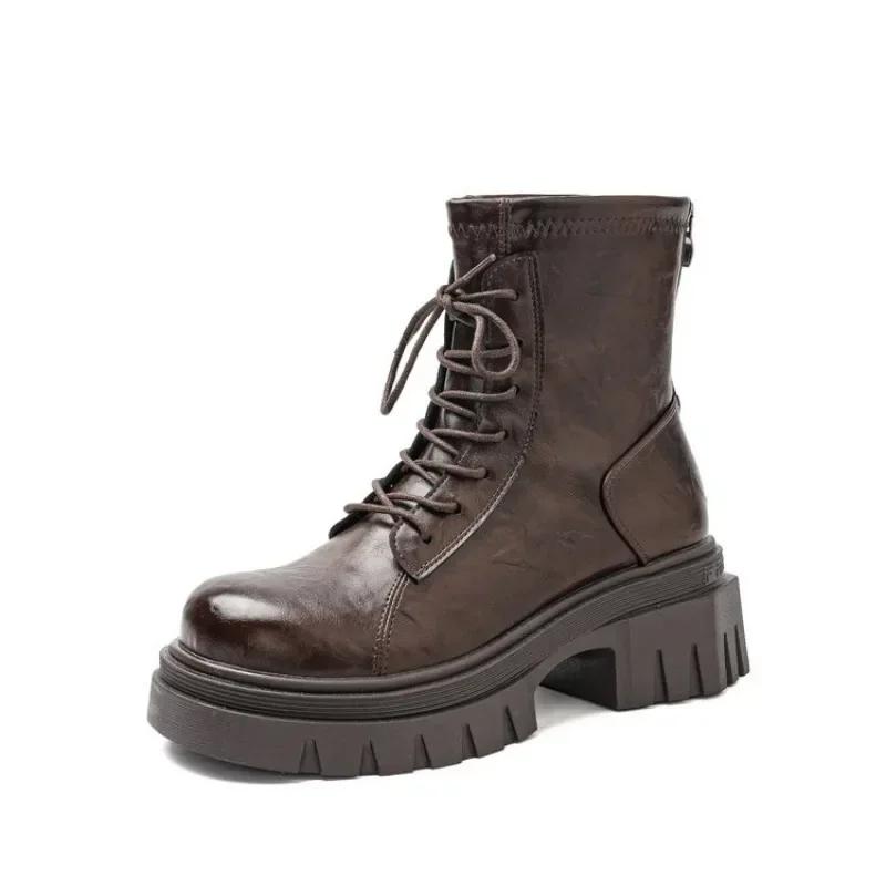 Fashion 2024 Silver Leather Winter Short Boots Thick Sole Square Heel Ankle Boots Side Zipper Frenum Brown Matte Women's/Men Shoes 35-43