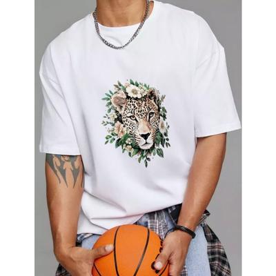 Λευκό T-Shirt με Λεπτομέρειες Λεοπάρ και Φλοράλ για Casual Ένδυση