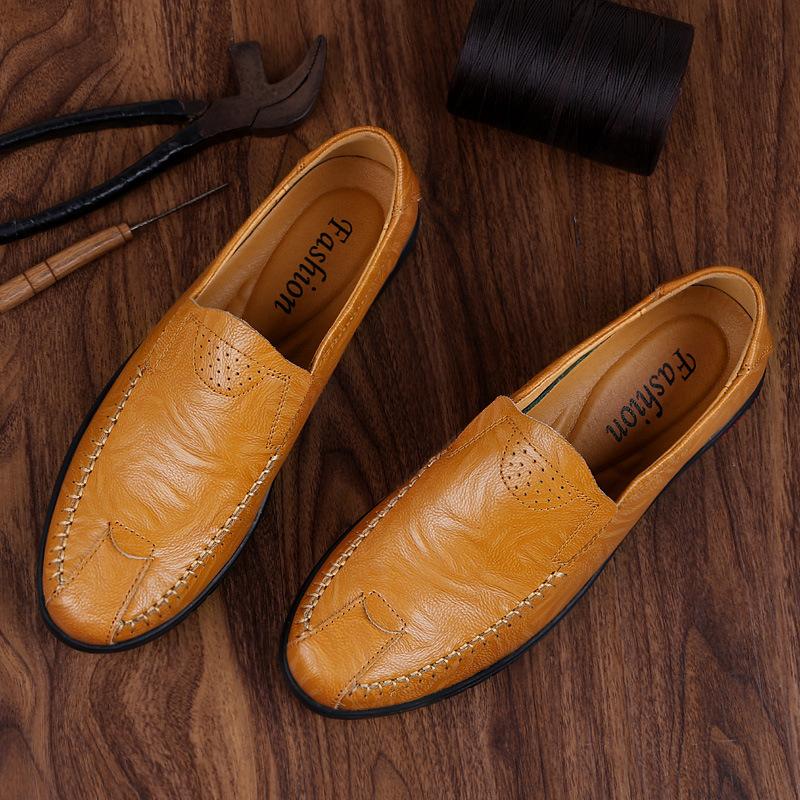 Plus Size Spring and Autumn Leisure Leather Shoes Men's Cowhide Genuine Leather Shoes Non-Slip Comfortable Wear-Resistant Soft Bottom Shoes